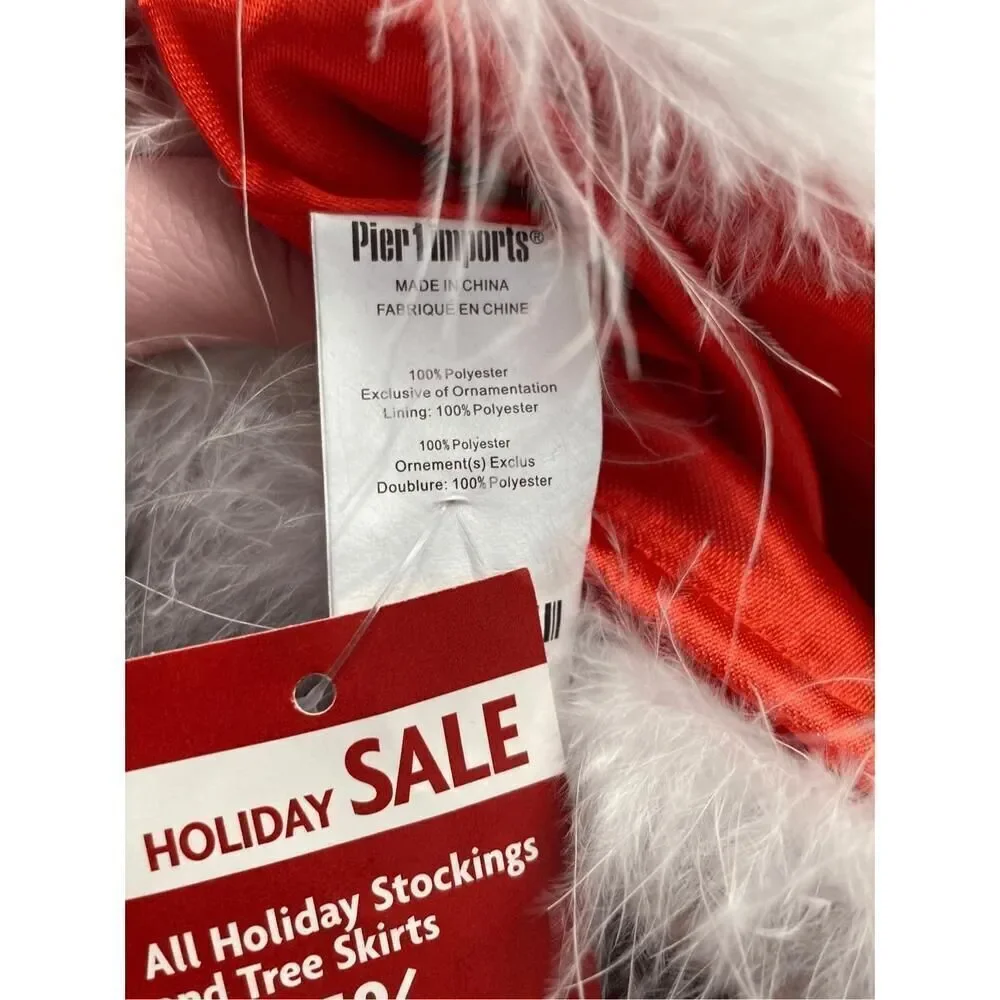 Pier 1 Christmas stocking contemporary pink red sequins faux fur NWT